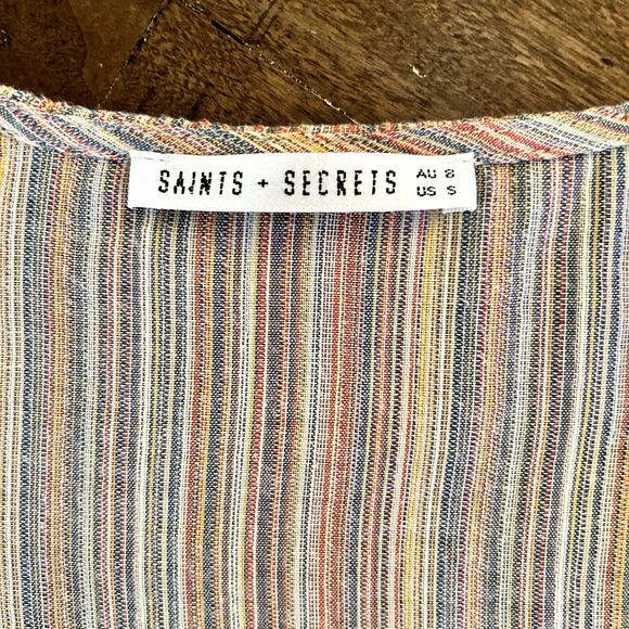 Saints + Secrets Anthea tie Front Layered Frill linen Dress Size S - Picture 9 of 9